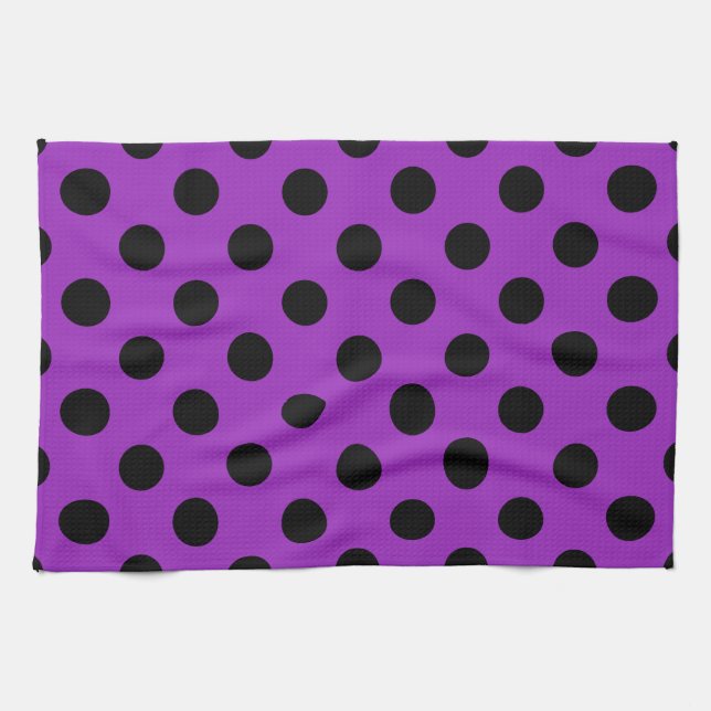 Black polka dots on purple kitchen towel (Horizontal)