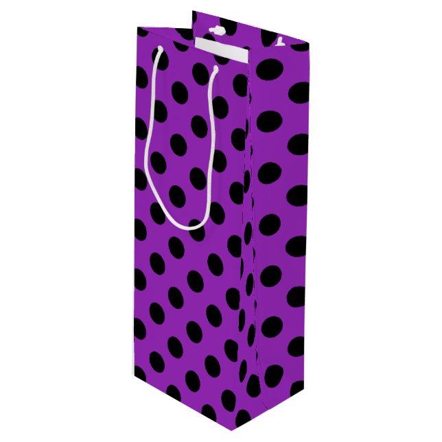 Black polka dots on purple wine gift bag (Front Angled)