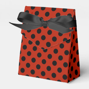 Black polka dots on red favor box