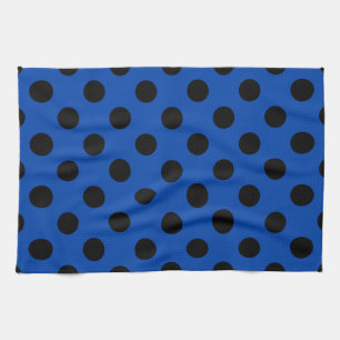 Black polka dots on royal blue kitchen towel
