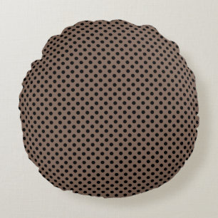 Black Polka Dots on Taupe Brown Round Pillow
