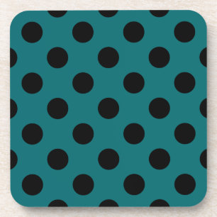 Black polka dots on teal coaster