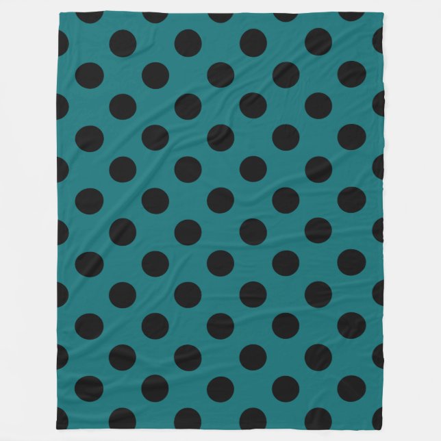 Black polka dots on teal fleece blanket (Front)