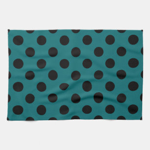 Black polka dots on teal kitchen towel
