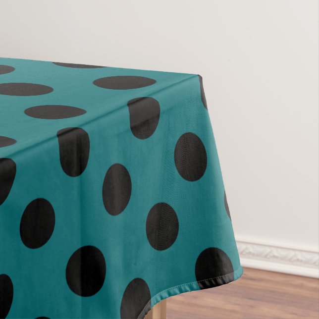 Black polka dots on teal tablecloth (In Situ)