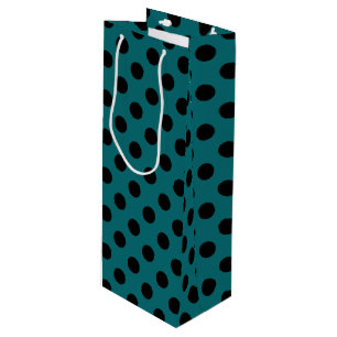 Black polka dots on teal wine gift bag