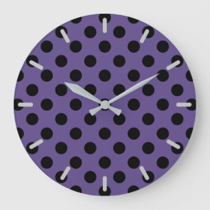 Black polka dots on ultra violet large clock
