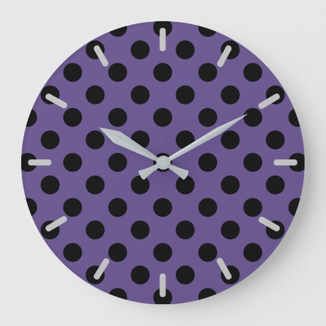 Black polka dots on ultra violet large clock (Front)