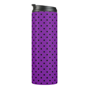 Black Polka Dots on Violet Purple Thermal Tumbler