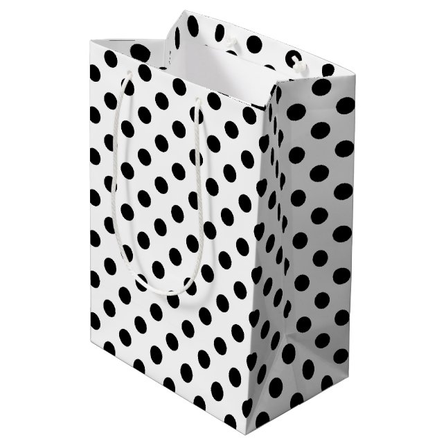 Black Polka Dots on White Background Medium Gift Bag (Back Angled)