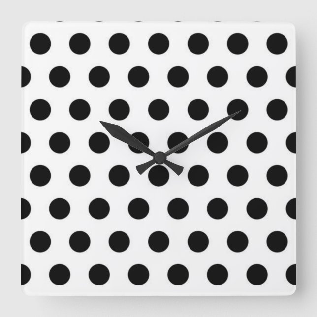 Black polka Dots On White Background Square Wall Clock (Front)