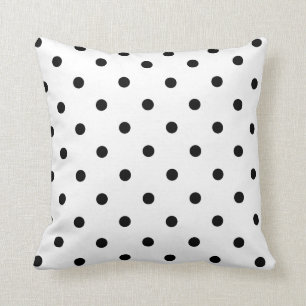 Black Polka Dots on White Background Throw Pillow