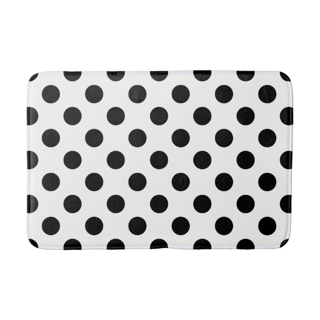 Black polka dots on white bath mat (Front)
