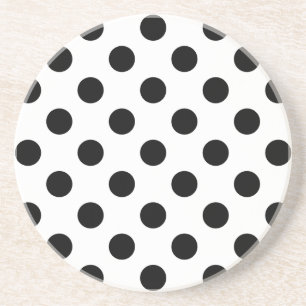 Black polka dots on white coaster