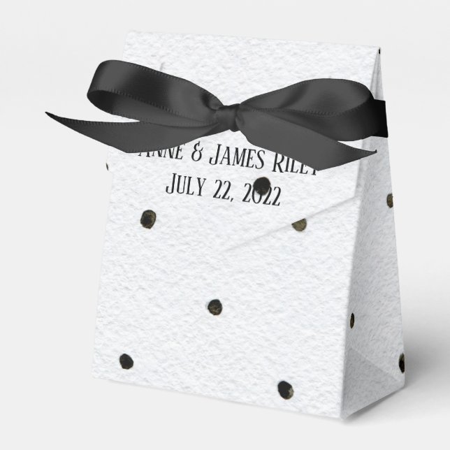 black polka dots on white favor box (Front Side)