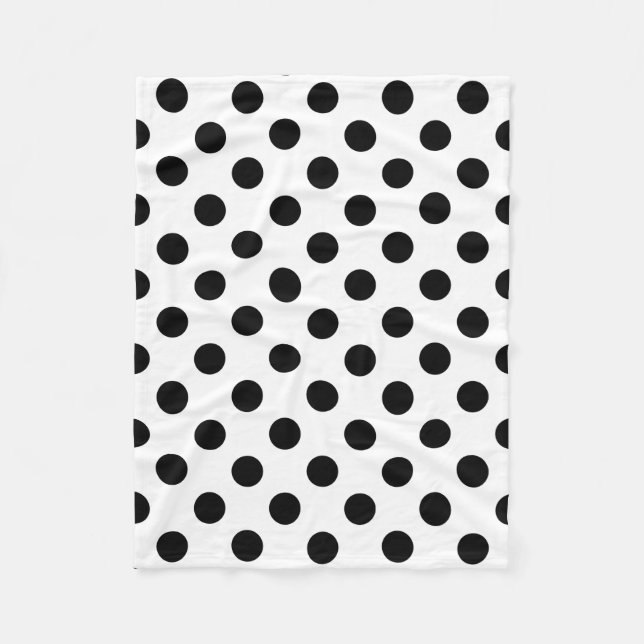 Black polka dots on white fleece blanket (Front)