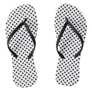 Black Polka Dots on White Flip Flops