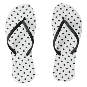 Black Polka Dots on White Flip Flops