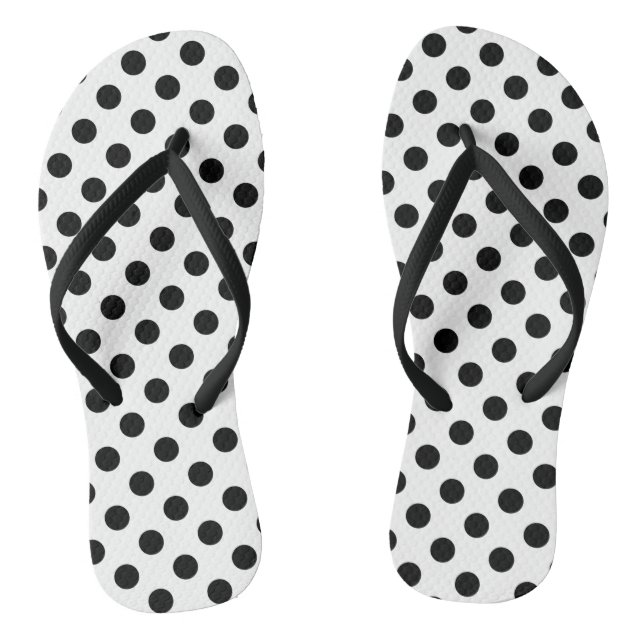 Black polka dots on white flip flops (Footbed)