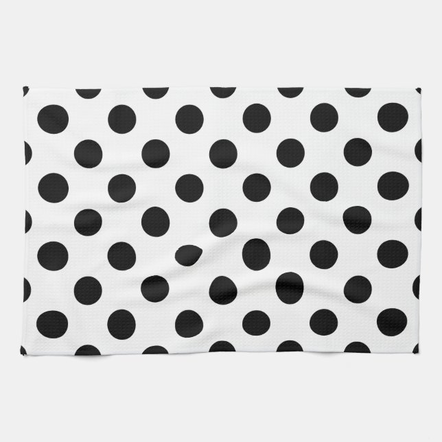 Black polka dots on white kitchen towel (Horizontal)