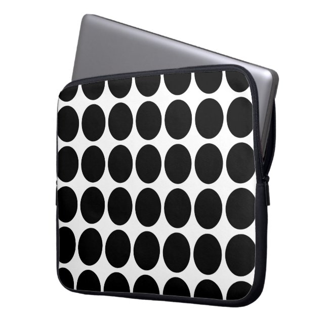 Black Polka Dots on White Laptop Sleeve (Front Left)