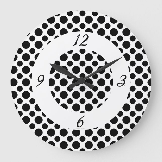 Black Polka Dots on White Numbers Clock (Front)