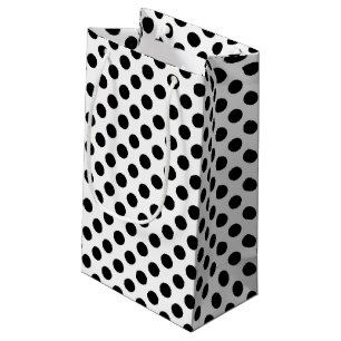 black polka dots on white small gift bag