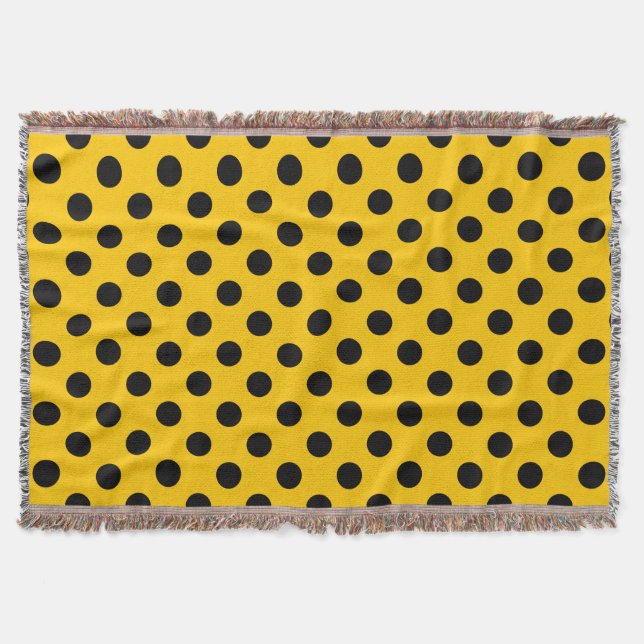 Black polka dots on yellow throw blanket (Front)