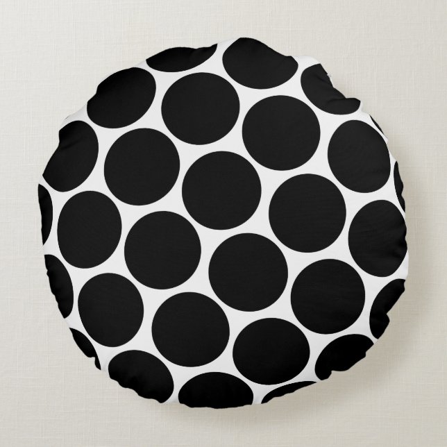 Black Polka Dots Pattern Round Pillow (Back)
