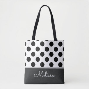 Black Polka Dots Personalized Tote Bag