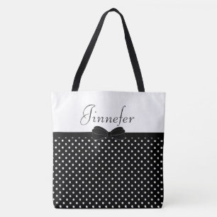 Black Polka Dots With Papillon Personalized Large Tote Bag