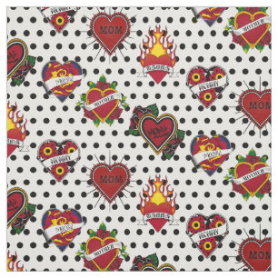 Black Polka Dotted Mom Tattoo Fabric
