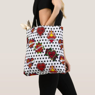 Black Polka Dotted Mom Tattoo Tote Bag