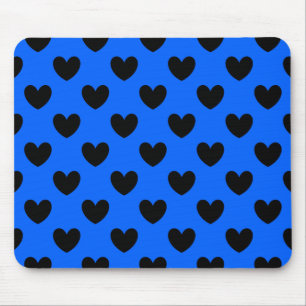 Black polka hearts on blue mouse pad