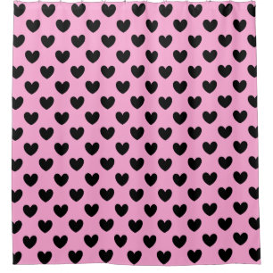 Black polka hearts on cotton candy pink