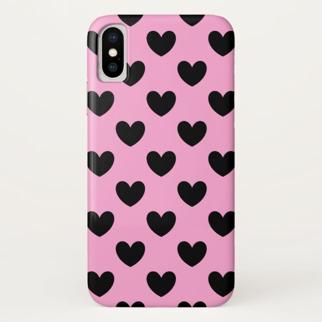 Black polka hearts on cotton candy pink Case-Mate iPhone case (Back)