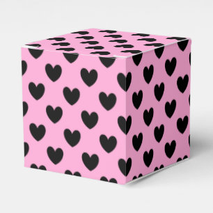 Black polka hearts on cotton candy pink favor box