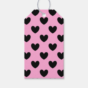 Black polka hearts on cotton candy pink gift tags
