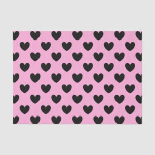 Black polka hearts on cotton candy pink tissue paper