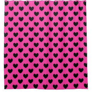 Black polka hearts on fuchsia pink