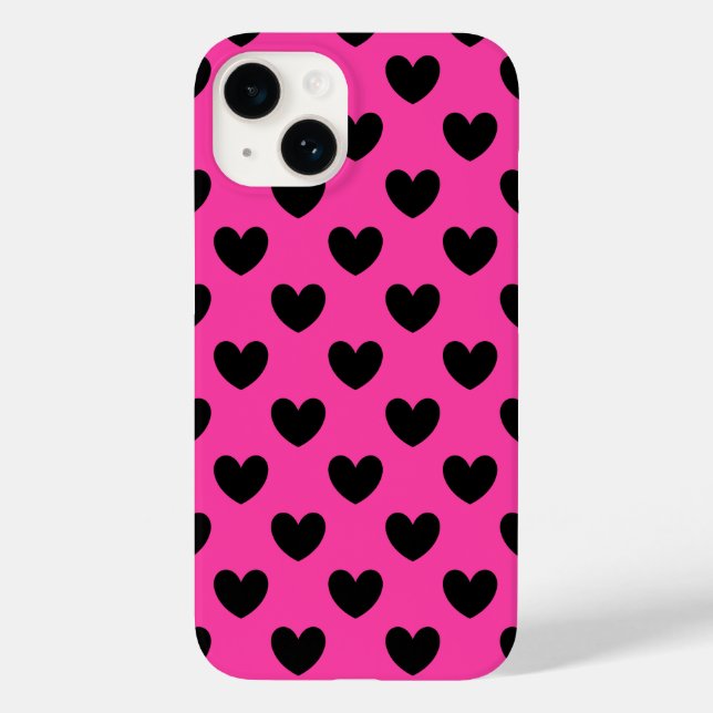 Black polka hearts on fuchsia pink Case-Mate iPhone case (Back)