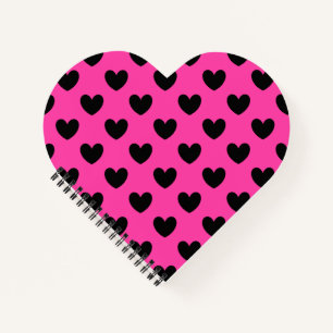 Black polka hearts on fuchsia pink notebook
