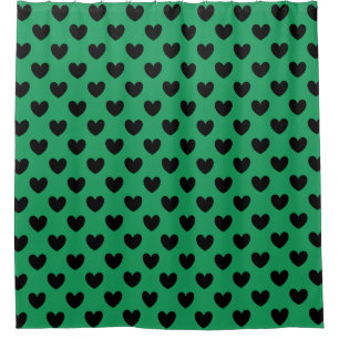 Black polka hearts on Kelly green