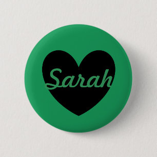 Black polka hearts on Kelly green 2 Inch Round Button