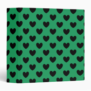 Black polka hearts on Kelly green Binder