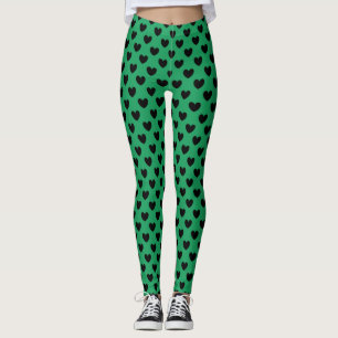 Black polka hearts on Kelly green Leggings