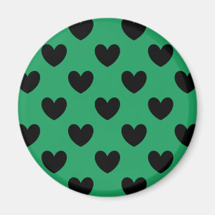 Black polka hearts on Kelly green Magnet