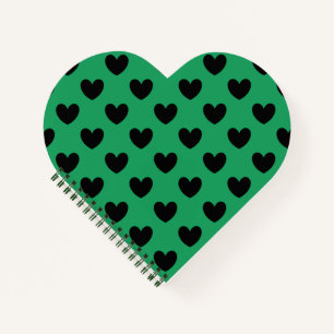 Black polka hearts on Kelly green Notebook