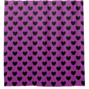 Black polka hearts on purple