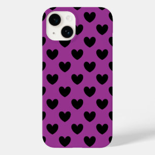 Black polka hearts on purple Case-Mate iPhone 14 case